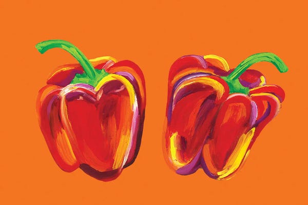 Pop Art Kitchen: Peppers on Orange by Alice Straker