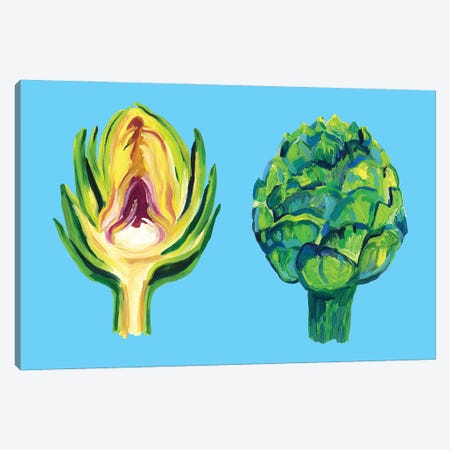 Artichokes on Blue Canvas Print #AIE2} by Alice Straker Canvas Wall Art