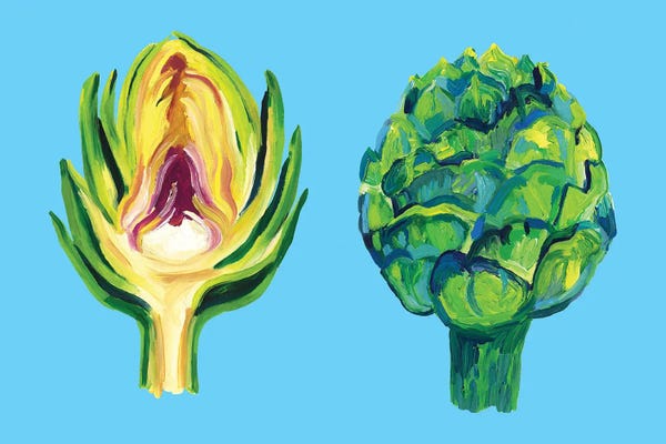 Pop Art Kitchen: Artichokes on Blue by Alice Straker