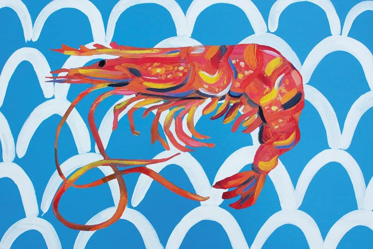 Prawn on Blue Wavey by Alice Straker wall art