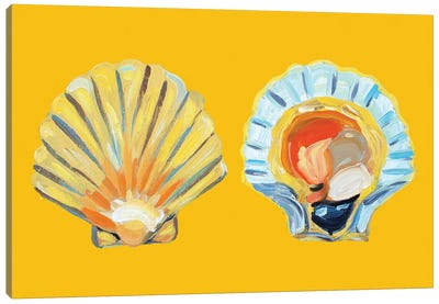 Scallops on Yellow Canvas Art Print - Seafood Art