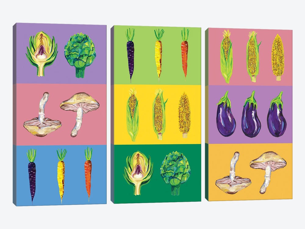 Vegetable Pop Art by Alice Straker 3-piece Canvas Art Print