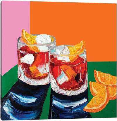 Negronis On Pink Orange And Green Canvas Art Print - Cocktail & Mixed Drink Art