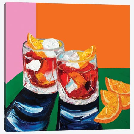 Negronis On Pink Orange And Green Canvas Print #AIE41} by Alice Straker Canvas Artwork