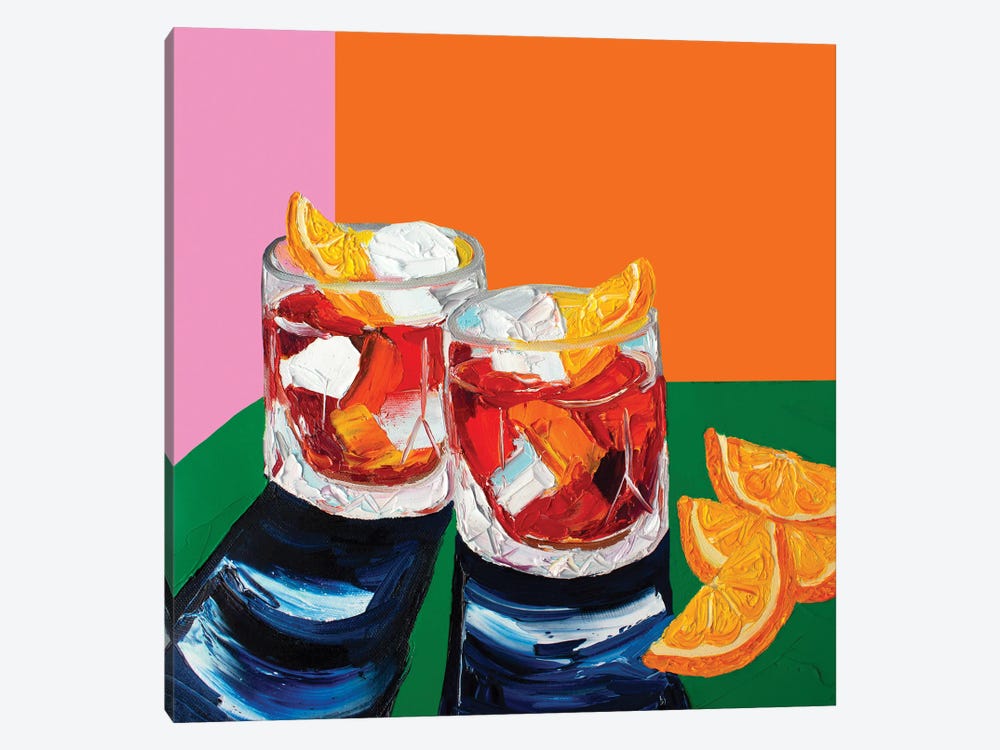 Negronis On Pink Orange And Green by Alice Straker 1-piece Canvas Art