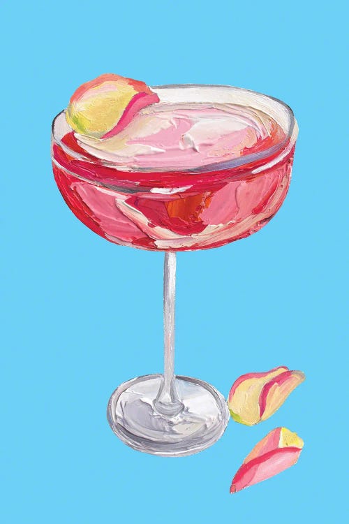 Sparkling Rose Gin Cocktail On Blue by Alice Straker wall art