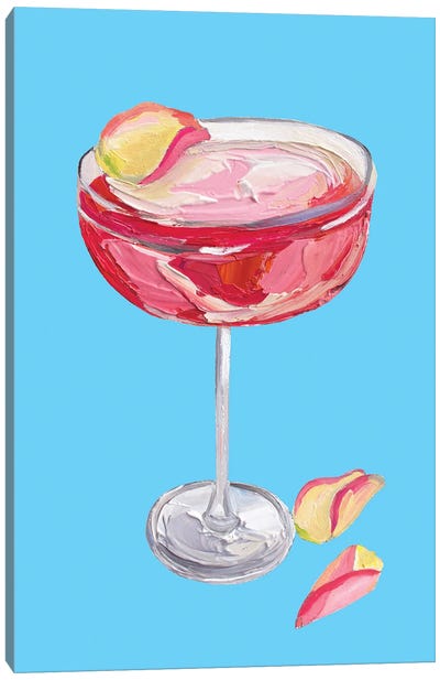 Sparkling Rose Gin Cocktail On Blue Canvas Art Print - Preppy Pop Art