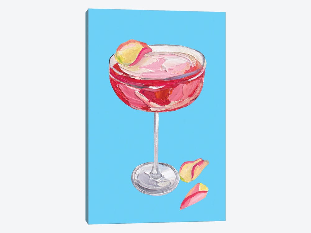 Sparkling Rose Gin Cocktail On Blue by Alice Straker 1-piece Canvas Print