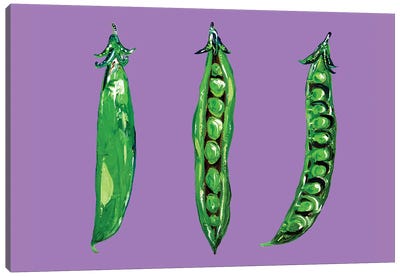 Peas In A Pod On Purple Canvas Art Print - Alice Straker