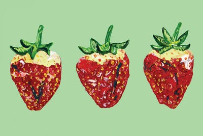 British Strawberries On Light Green by Alice Straker framed canvas print