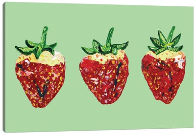 British Strawberries On Light Green Canvas Art Print - Preppy Pop Art