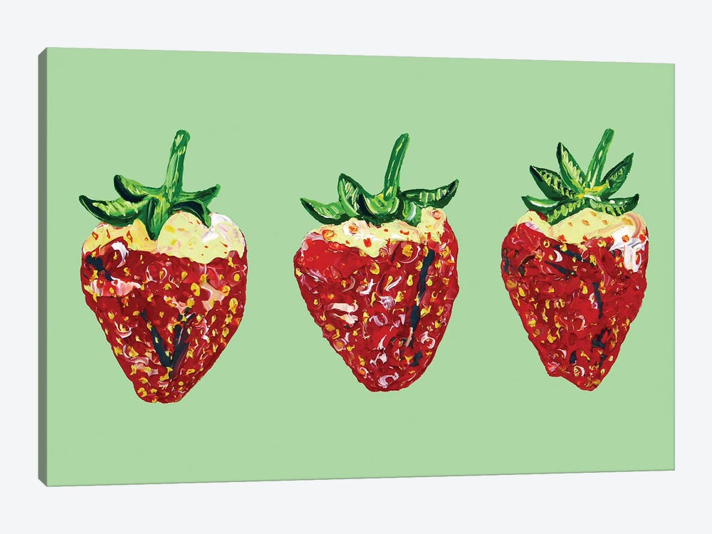 British Strawberries On Light Green by Alice Straker 1-piece Canvas Artwork