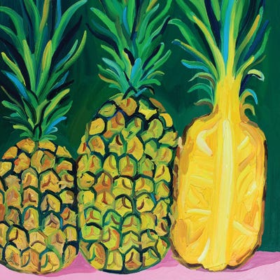 Juicy Pineapples On Pink And Green by Alice Straker art print