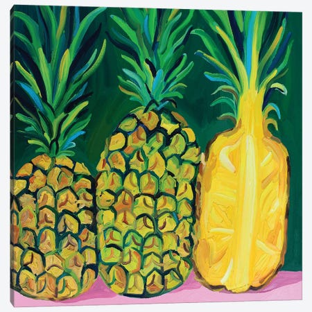 Juicy Pineapples On Pink And Green Canvas Print #AIE48} by Alice Straker Canvas Artwork