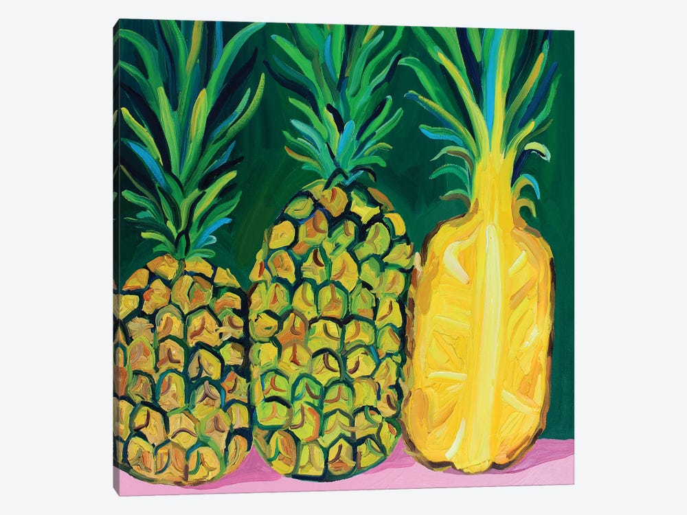 Juicy Pineapples On Pink And Green by Alice Straker 1-piece Canvas Print