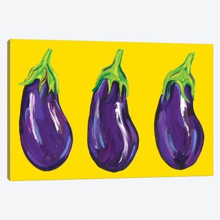 Aubergines on Yellow Canvas Print #AIE4} by Alice Straker Art Print