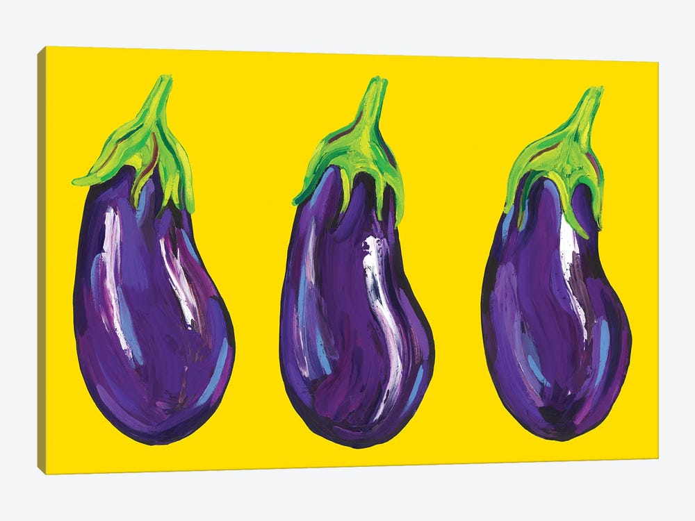 Aubergines on Yellow by Alice Straker 1-piece Canvas Artwork