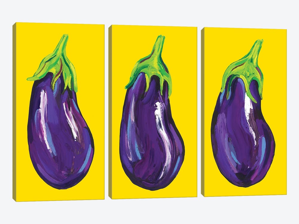 Aubergines on Yellow by Alice Straker 3-piece Canvas Art