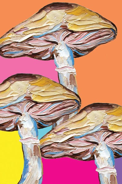 Alice Straker: Mushrooms On Rainbow Quilt by Alice Straker