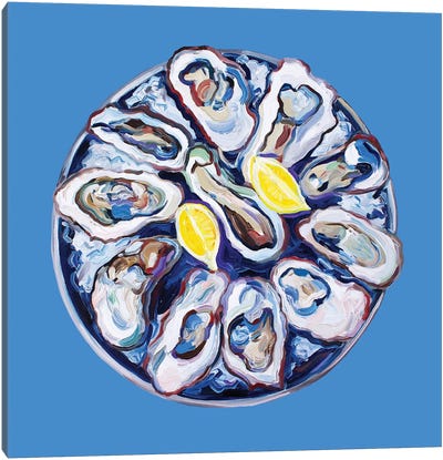 Oysters On A Plate Canvas Art Print - Alice Straker