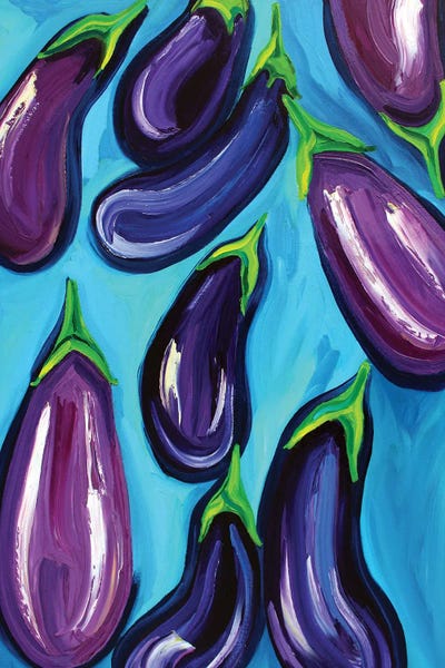 Aubergines Rain by Alice Straker framed canvas print