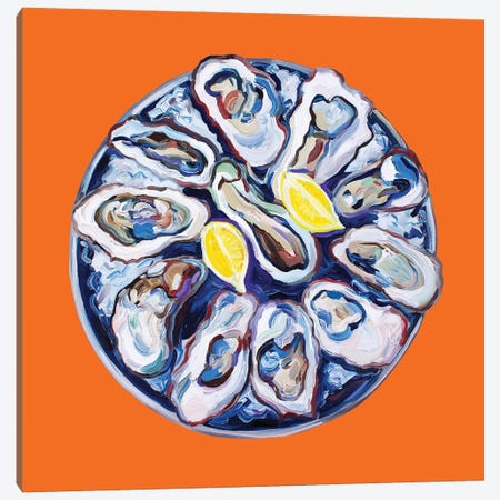 Oysters On A Plate Orange Canvas Print #AIE60} by Alice Straker Canvas Wall Art