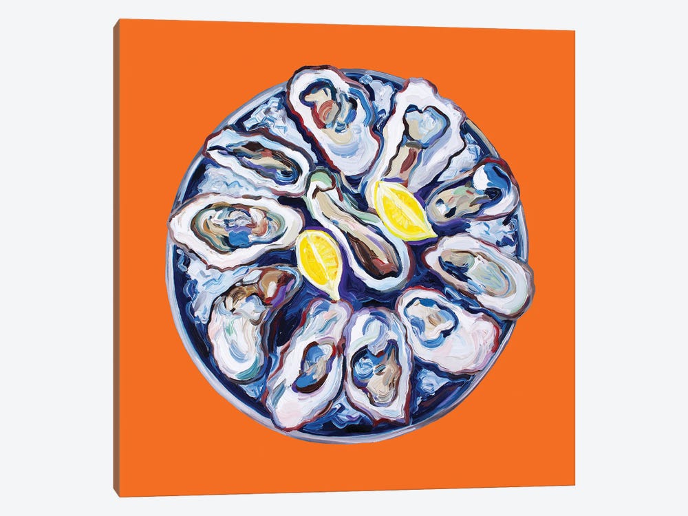 Oysters On A Plate Orange by Alice Straker 1-piece Art Print