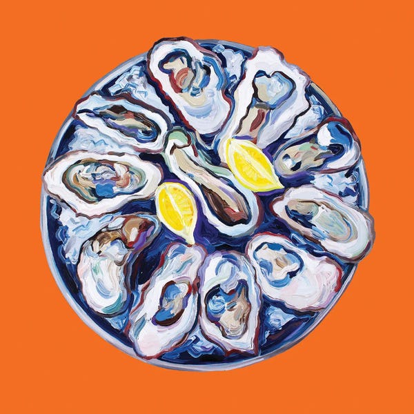 Pop Art Kitchen: Oysters On A Plate Orange by Alice Straker