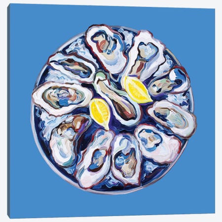 Oysters On A Plate Blue Canvas Print #AIE63} by Alice Straker Canvas Wall Art