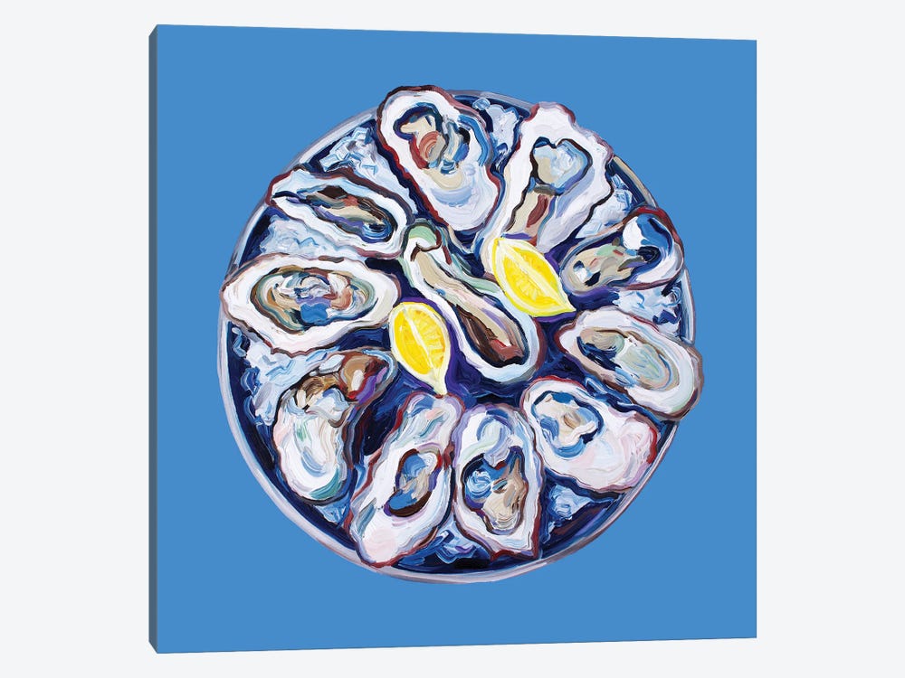 Oysters On A Plate Blue by Alice Straker 1-piece Canvas Wall Art