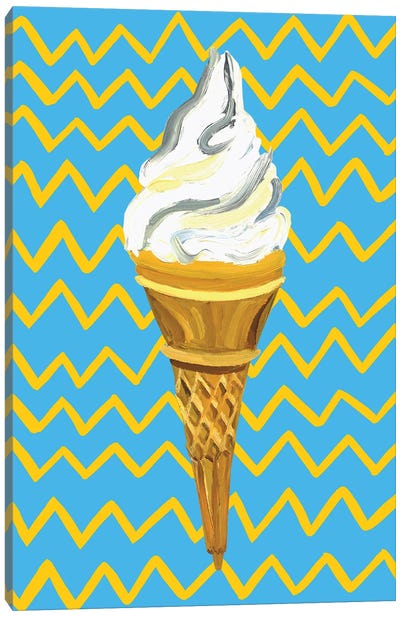 Ice Cream On Blue Zigzag Canvas Art Print - Alice Straker