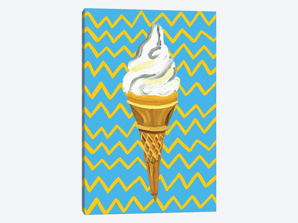 Ice Cream On Blue Zigzag by Alice Straker 1-piece Canvas Art Print