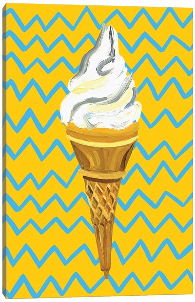Ice Cream On Yellow Zigzag Canvas Art Print - Alice Straker