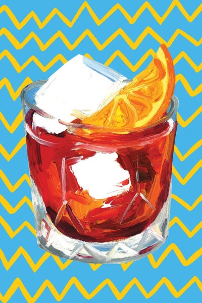 Negroni On Blue Zigzag by Alice Straker framed canvas print
