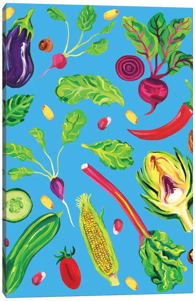 Spring Vegetables Blue Canvas Art Print - Alice Straker