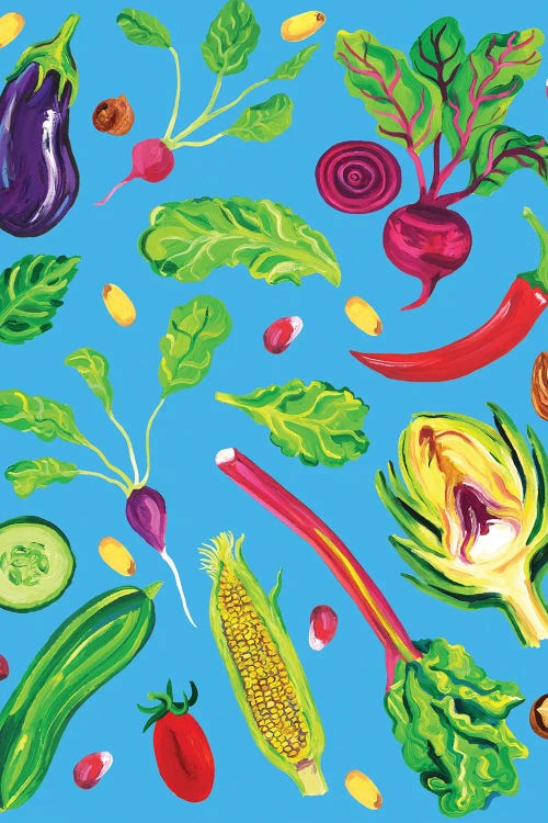 Spring Vegetables Blue by Alice Straker wall art