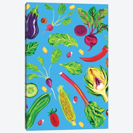 Spring Vegetables Blue Canvas Print #AIE68} by Alice Straker Canvas Artwork