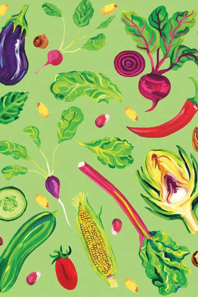 Spring Vegetables Green by Alice Straker framed canvas print