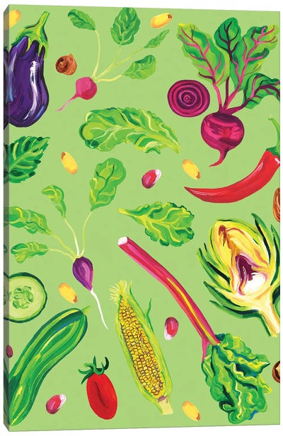 Spring Vegetables Green Canvas Art Print - Alice Straker