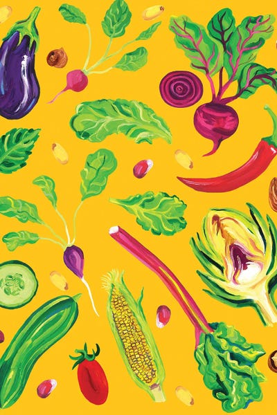 Pop Art Kitchen: Spring Vegetables Light Orange by Alice Straker
