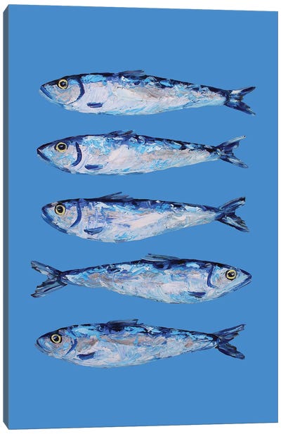 Sardines On Blue Canvas Art Print - Fish Art