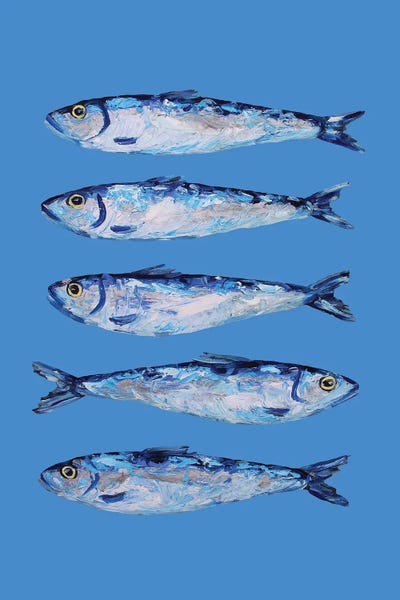 Nautical Living Room: Sardines On Blue by Alice Straker