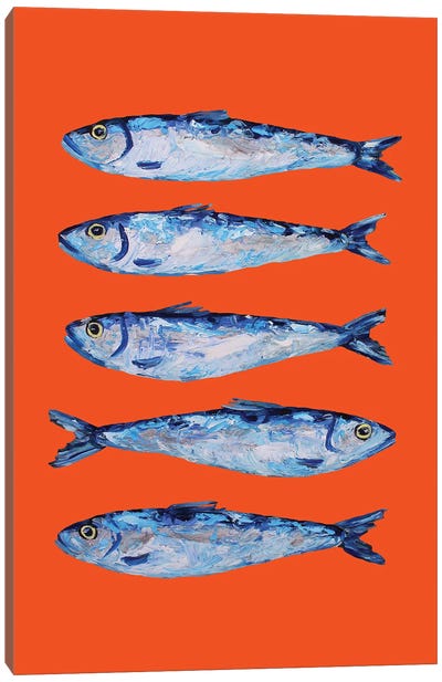 Sardines On Orange Canvas Art Print - 3-Piece Animal Art