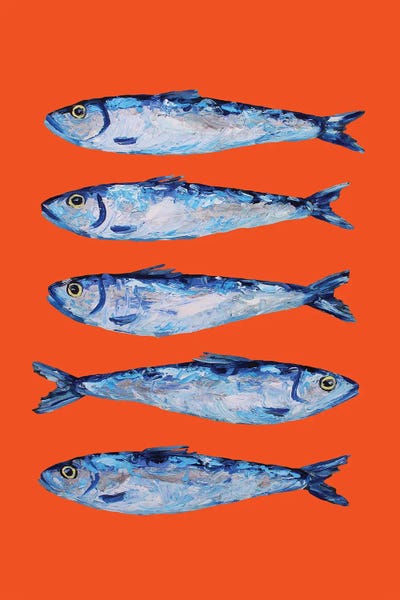 Nautical Décor: Sardines On Orange by Alice Straker