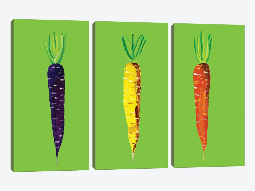 Carrots on Green by Alice Straker 3-piece Canvas Print