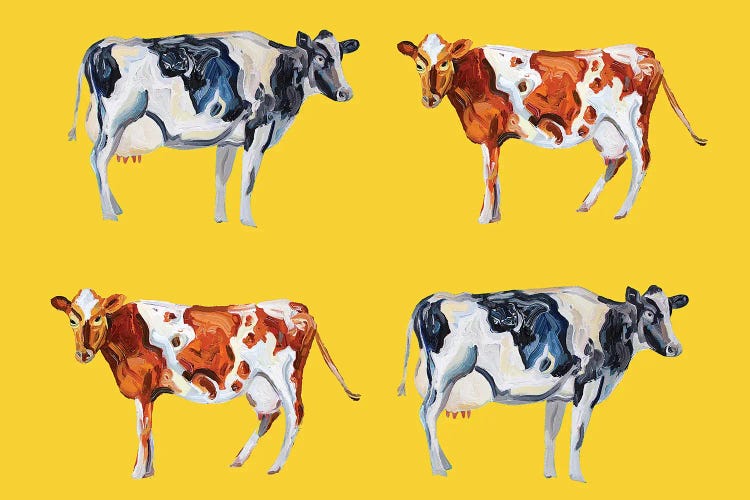 Cow Art on Yellow by Alice Straker wall art