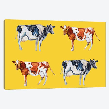 Cow Art on Yellow Canvas Print #AIE8} by Alice Straker Canvas Artwork