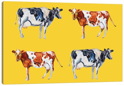 Cow Art on Yellow Canvas Art Print - Alice Straker