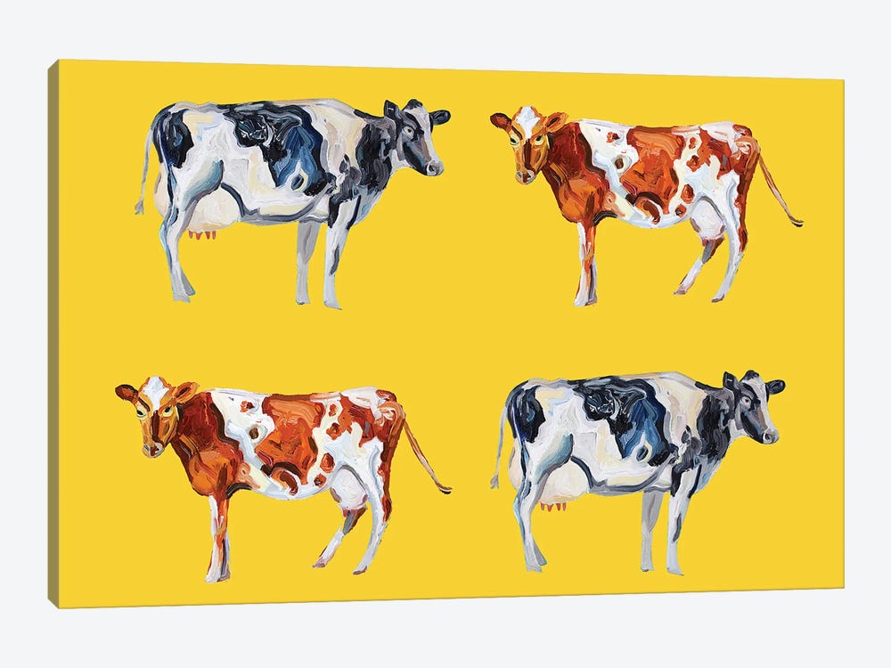 Cow Art on Yellow by Alice Straker 1-piece Canvas Artwork
