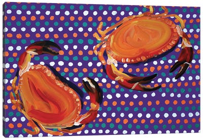 Crabs on Purple Spotty Canvas Art Print - Seafood Art